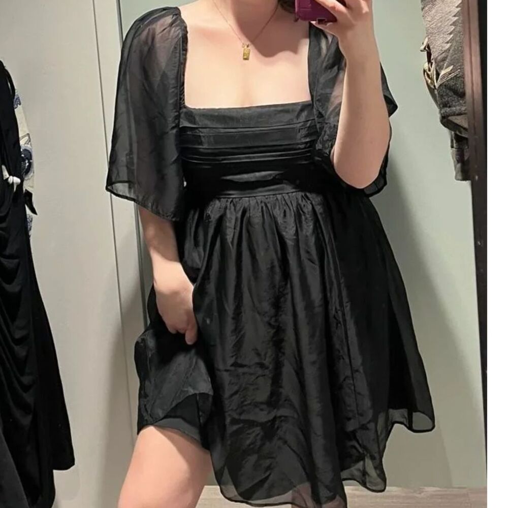 Abercrombie & Fitch Emerson Babydoll Ruched Angel Sleeve Mini Dress Black Size M